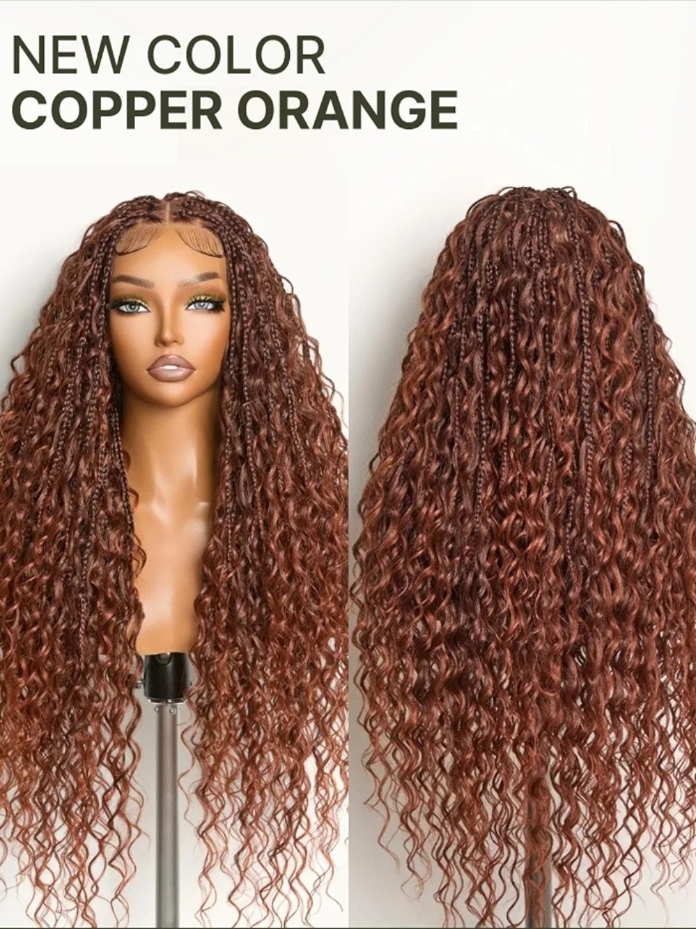 Copper Orange Long Curly Braided Lace Front Wig - Women Hair